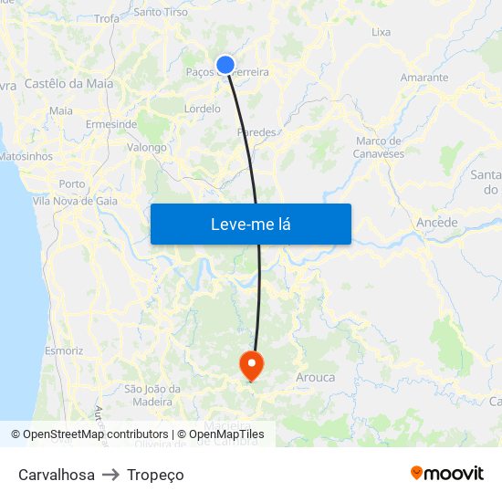 Carvalhosa to Tropeço map