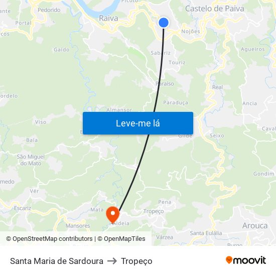 Santa Maria de Sardoura to Tropeço map