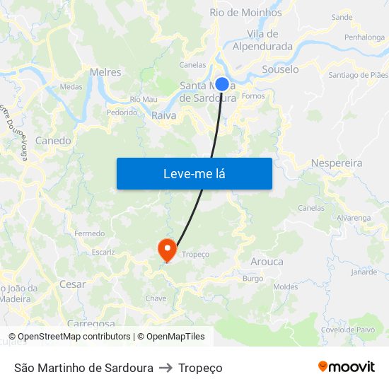 São Martinho de Sardoura to Tropeço map