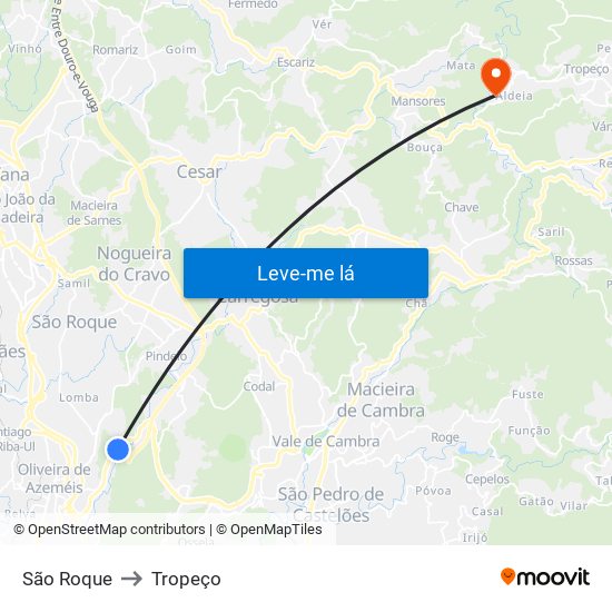 São Roque to Tropeço map