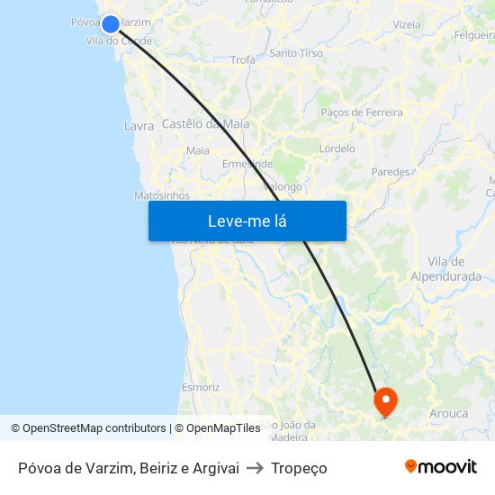 Póvoa de Varzim, Beiriz e Argivai to Tropeço map