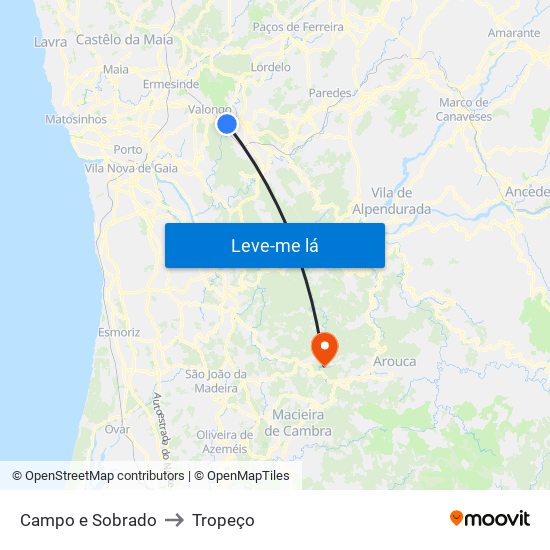 Campo e Sobrado to Tropeço map