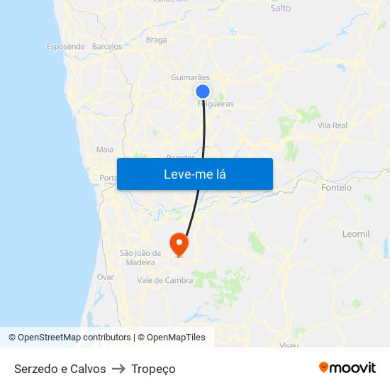 Serzedo e Calvos to Tropeço map