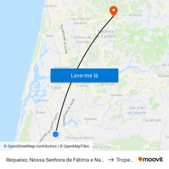 Requeixo, Nossa Senhora de Fátima e Nariz to Tropeço map