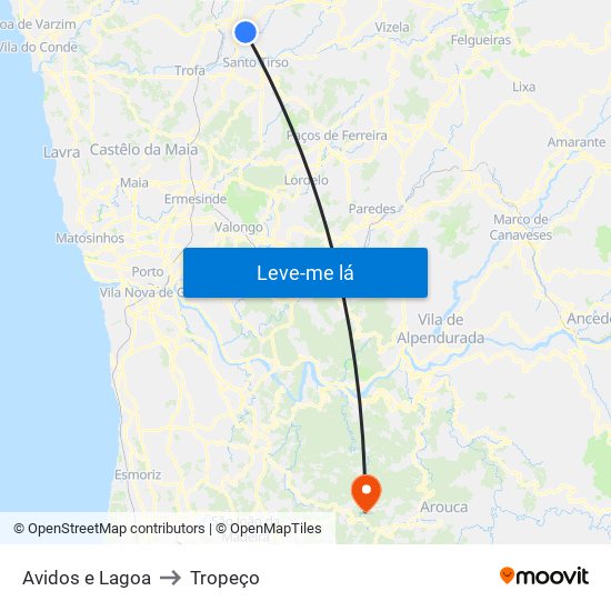 Avidos e Lagoa to Tropeço map