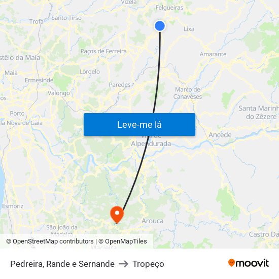 Pedreira, Rande e Sernande to Tropeço map