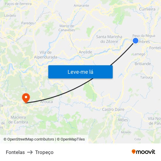 Fontelas to Tropeço map