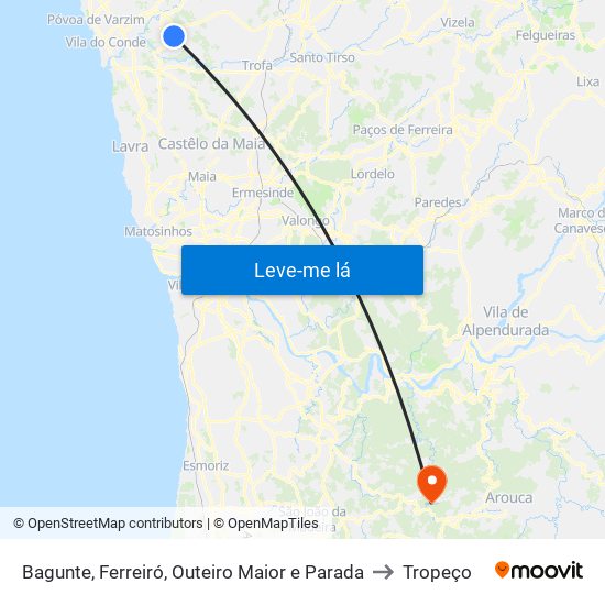 Bagunte, Ferreiró, Outeiro Maior e Parada to Tropeço map