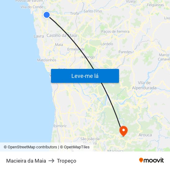 Macieira da Maia to Tropeço map