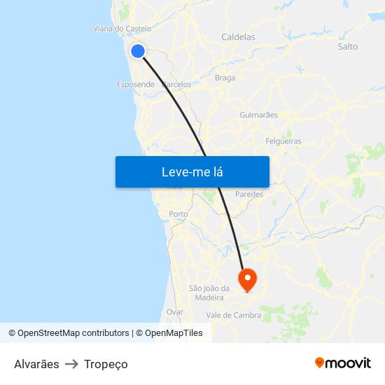 Alvarães to Tropeço map