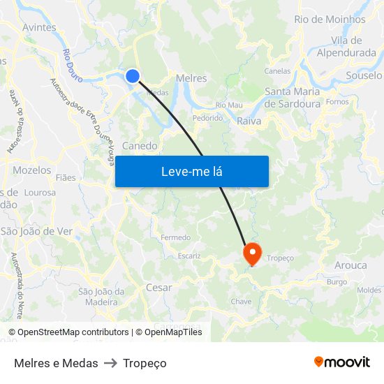 Melres e Medas to Tropeço map