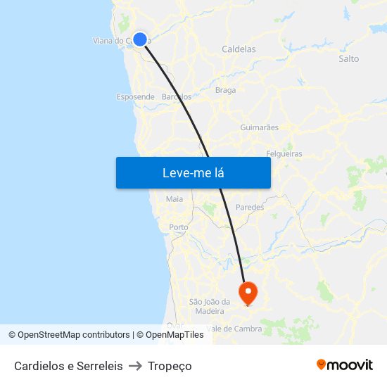 Cardielos e Serreleis to Tropeço map