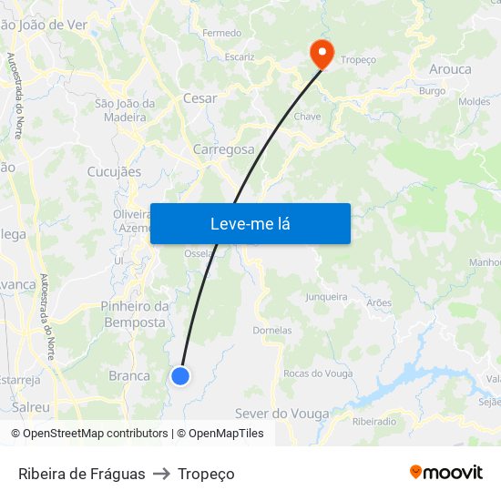Ribeira de Fráguas to Tropeço map