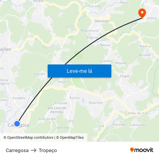 Carregosa to Tropeço map