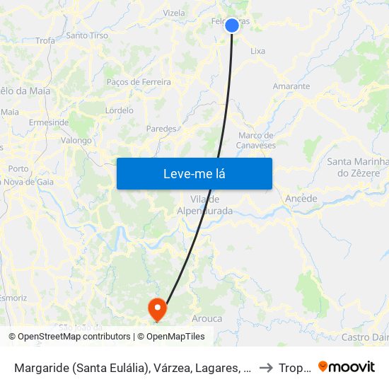 Margaride (Santa Eulália), Várzea, Lagares, Varziela e Moure to Tropeço map