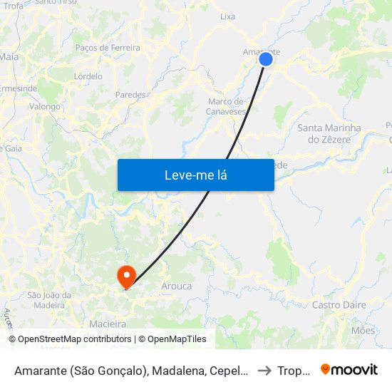 Amarante (São Gonçalo), Madalena, Cepelos e Gatão to Tropeço map