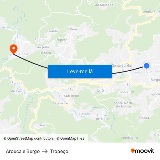 Arouca e Burgo to Tropeço map