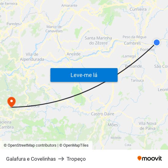 Galafura e Covelinhas to Tropeço map