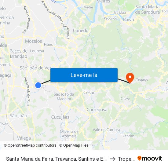 Santa Maria da Feira, Travanca, Sanfins e Espargo to Tropeço map