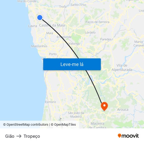 Gião to Tropeço map