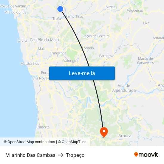 Vilarinho Das Cambas to Tropeço map