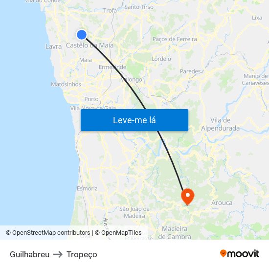 Guilhabreu to Tropeço map