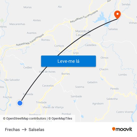 Frechas to Salselas map