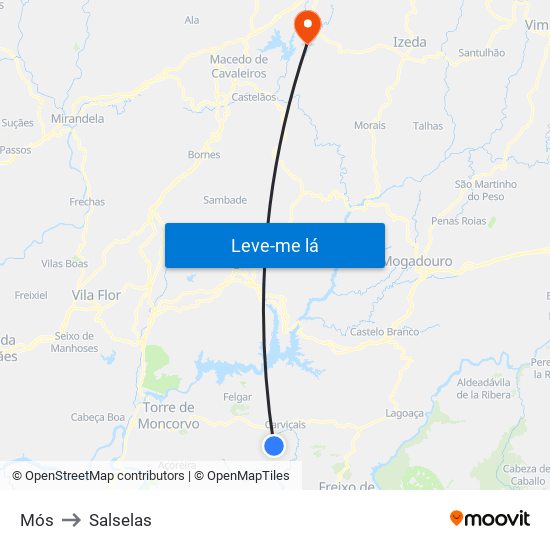 Mós to Salselas map