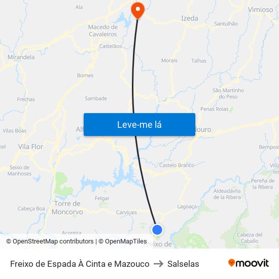 Freixo de Espada À Cinta e Mazouco to Salselas map