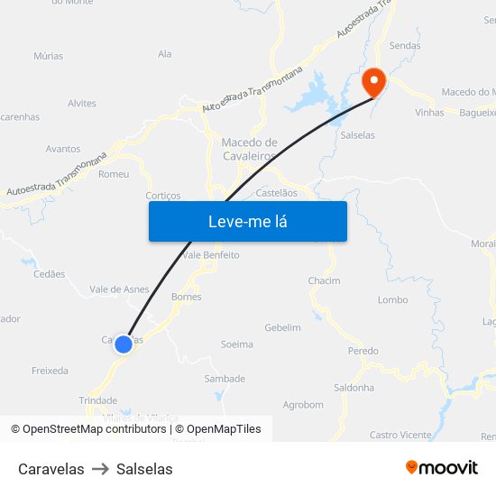 Caravelas to Salselas map