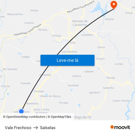 Vale Frechoso to Salselas map