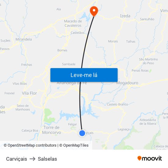 Carviçais to Salselas map