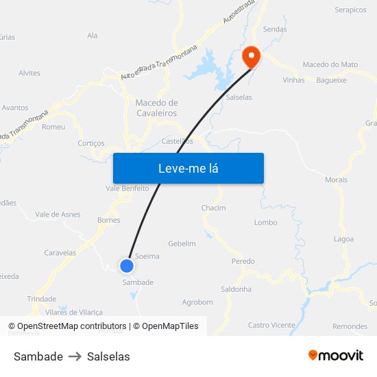Sambade to Salselas map