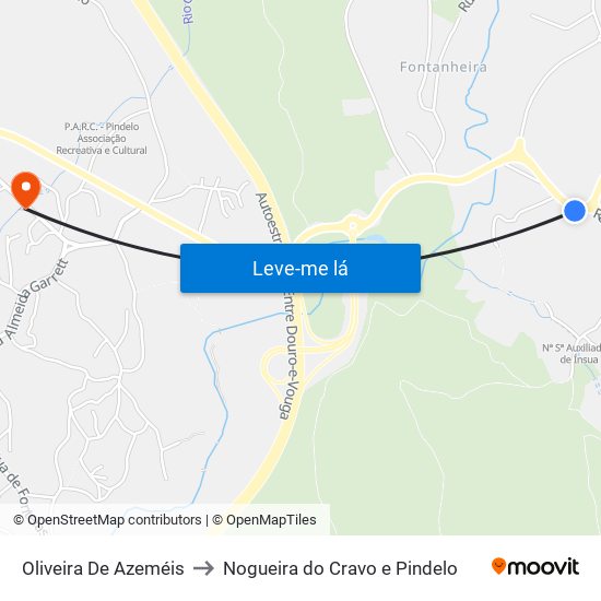 Oliveira De Azeméis to Nogueira do Cravo e Pindelo map