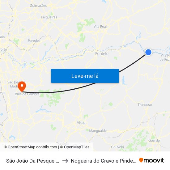 São João Da Pesqueira to Nogueira do Cravo e Pindelo map