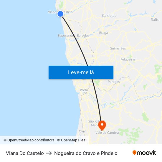 Viana Do Castelo to Nogueira do Cravo e Pindelo map