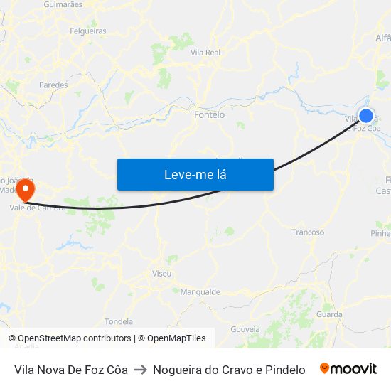 Vila Nova De Foz Côa to Nogueira do Cravo e Pindelo map