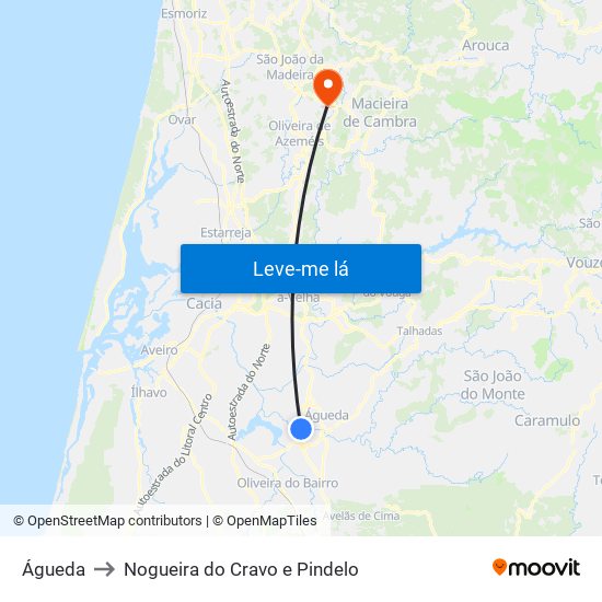 Águeda to Nogueira do Cravo e Pindelo map