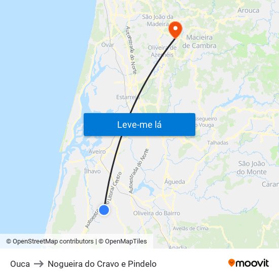 Ouca to Nogueira do Cravo e Pindelo map