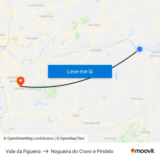 Vale da Figueira to Nogueira do Cravo e Pindelo map