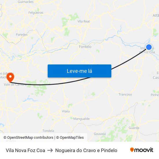 Vila Nova Foz Coa to Nogueira do Cravo e Pindelo map