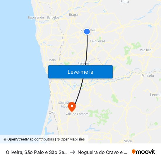 Oliveira, São Paio e São Sebastião to Nogueira do Cravo e Pindelo map