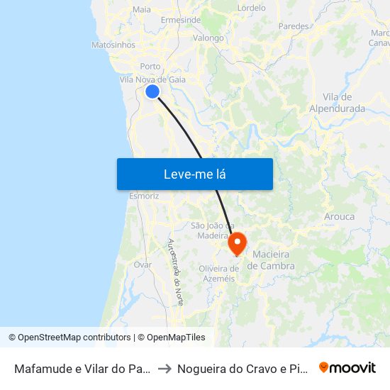 Mafamude e Vilar do Paraíso to Nogueira do Cravo e Pindelo map