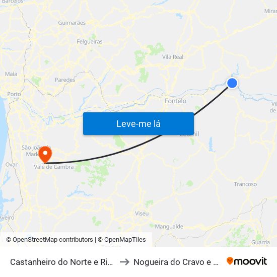 Castanheiro do Norte e Ribalonga to Nogueira do Cravo e Pindelo map