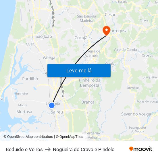 Beduído e Veiros to Nogueira do Cravo e Pindelo map