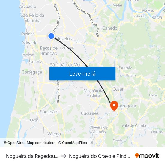 Nogueira da Regedoura to Nogueira do Cravo e Pindelo map