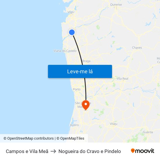 Campos e Vila Meã to Nogueira do Cravo e Pindelo map