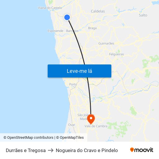 Durrães e Tregosa to Nogueira do Cravo e Pindelo map