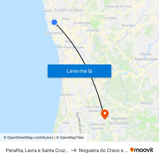 Perafita, Lavra e Santa Cruz do Bispo to Nogueira do Cravo e Pindelo map