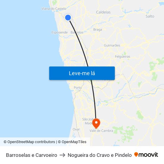 Barroselas e Carvoeiro to Nogueira do Cravo e Pindelo map